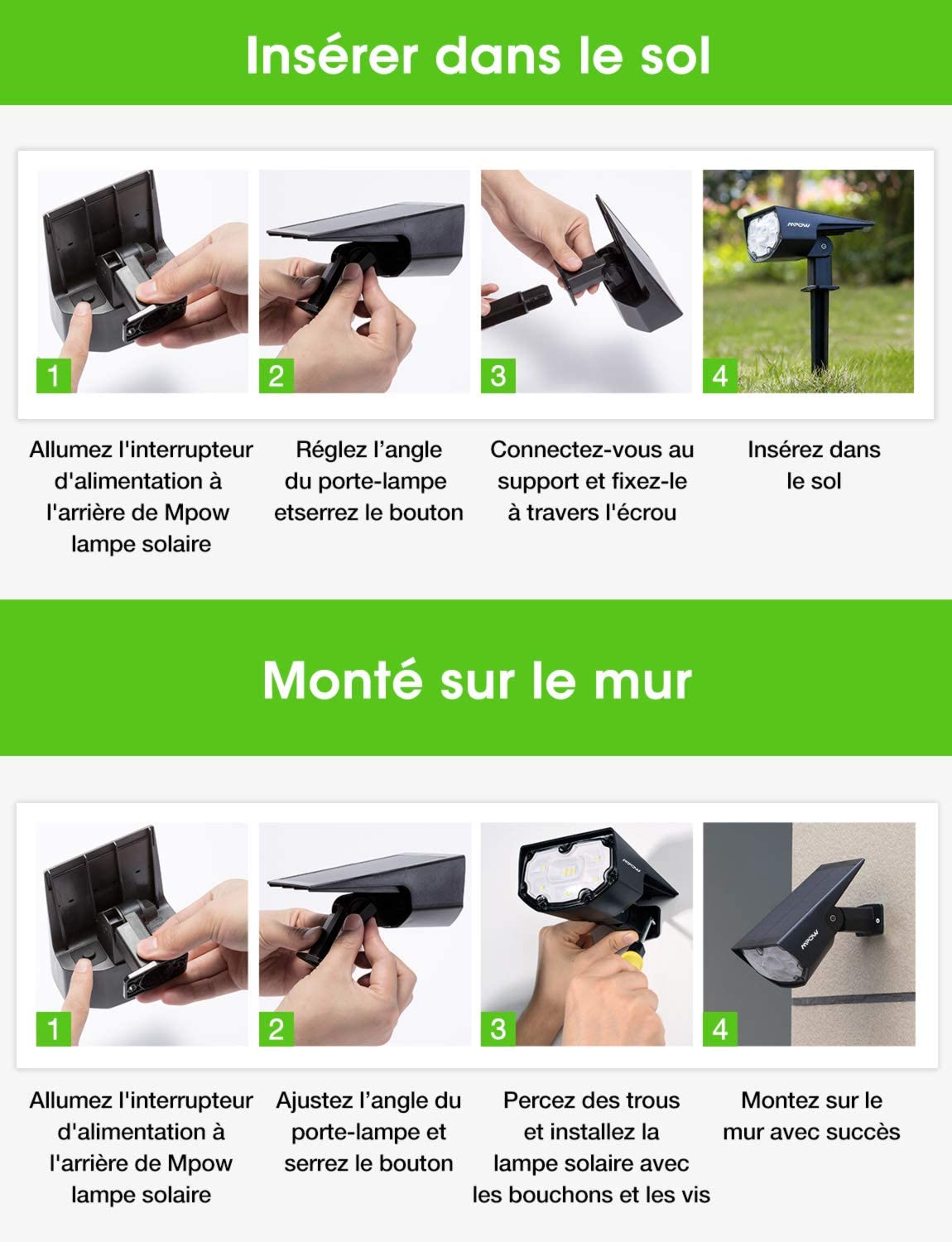 Lot de 2 projecteurs LED solaire - PetitBricolage