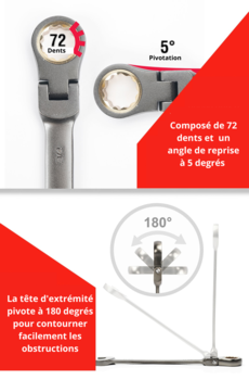 Jeu de 6 clés à cliquet - têtes flexibles 180° - PetitBricolage