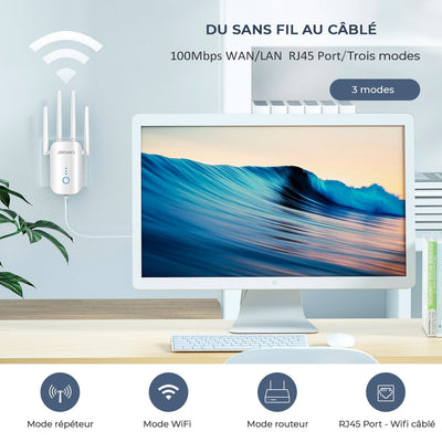 Répéteur WIFI à double bande passante longue portée - PetitBricolage